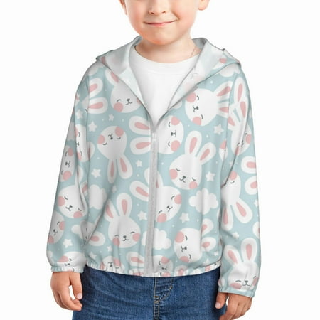

Gaeub Rabbit And Star Print Athletic Sun Protection Hoodie for Kids Long Sleeve Outdoor UV Shirt Running Fishing Top for Boys Girls-18 Months