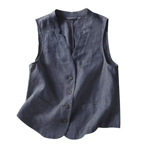 Womens Cotton Linen Vest Casual Loose V Neck Sleeveless Vests Jacke Vest Trim