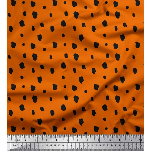 Soimoi Orange Poly Georgette Fabric Brush Stroke & Dots Abstract Fabric Prints By Yard 42 Inch Wide