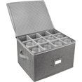 thumbnail image 1 of Stemware Storage Container, Hard Shell, Stackable Wine Glass Storage Box with Dividers & Handles, Crystal Glassware, Champagne Flute, Drinkware Case for Moving, Grey, 1 of 6