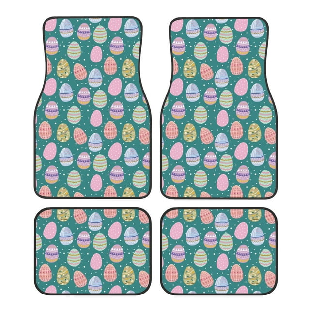 Lsque Colorful Easter eggs Print 4-Piece Floor Mats, Heavy-Duty Rubber Liners, Anti-Slip Design, All-Season Automotive Protection, Vehicles, Cars, Trucks, and SUVs