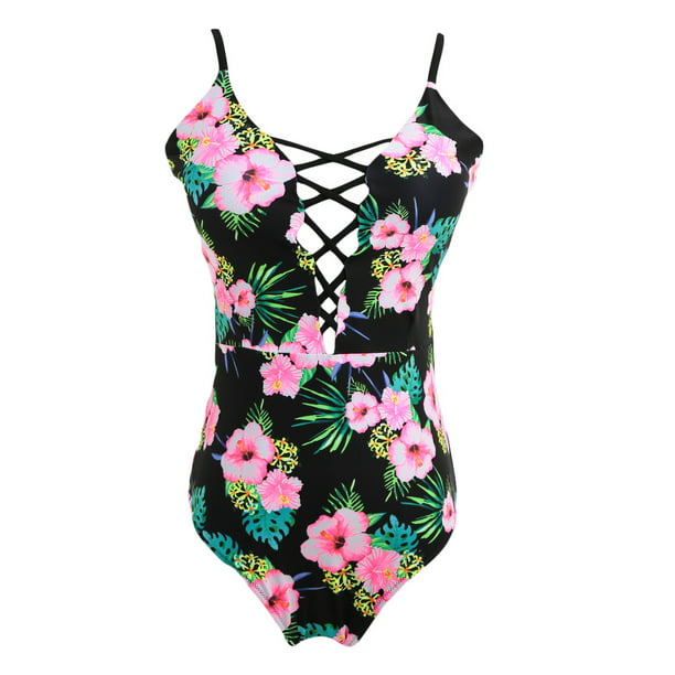 Anself - New Women One Piece Swimsuits Floral Print Hollow Out Padded ...