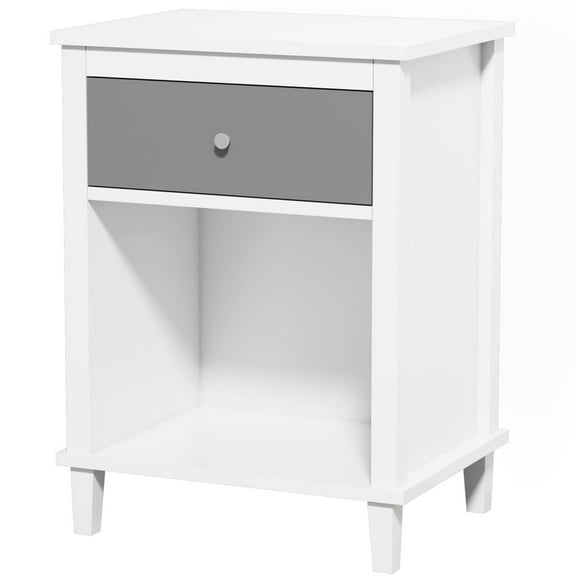 Resenkos Wooden Nightstand for Kids Bedroom with 1 Drawers & Open Cubby, Gray&White
