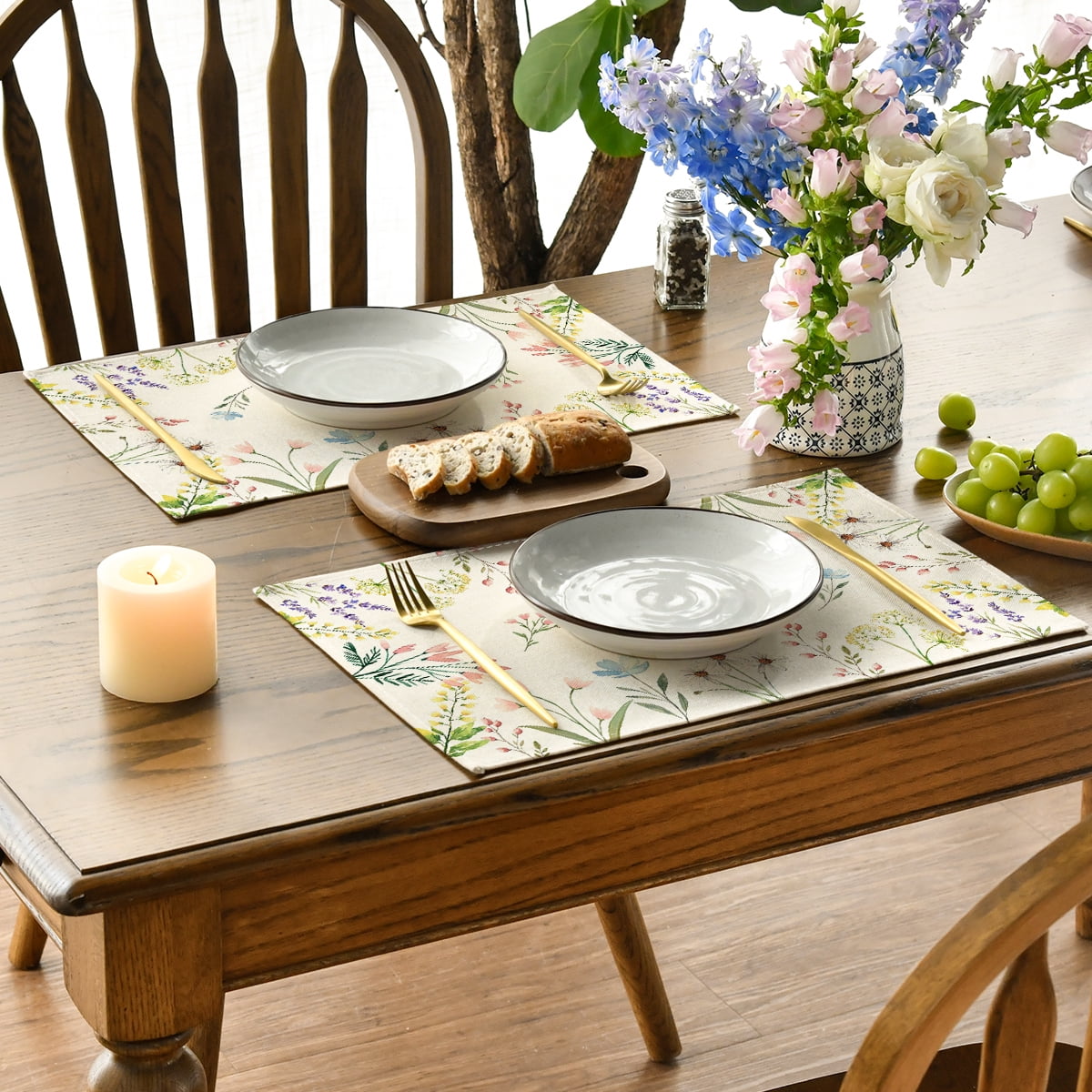 Sm:)e 4 Set Total 16PCS Seasonal Decorative Placemats, All Season Polyester Durable Vintage Rustic Table Mats for Kitchen Home Farmhouse Cabin Decor Holiday Celebration