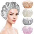 thumbnail image 1 of shower caps for women reusable waterproof 4 Pack large shower cap,EVA Hair Caps Double Waterproof Layers Shower Cap for Women Hair Protection., 1 of 5