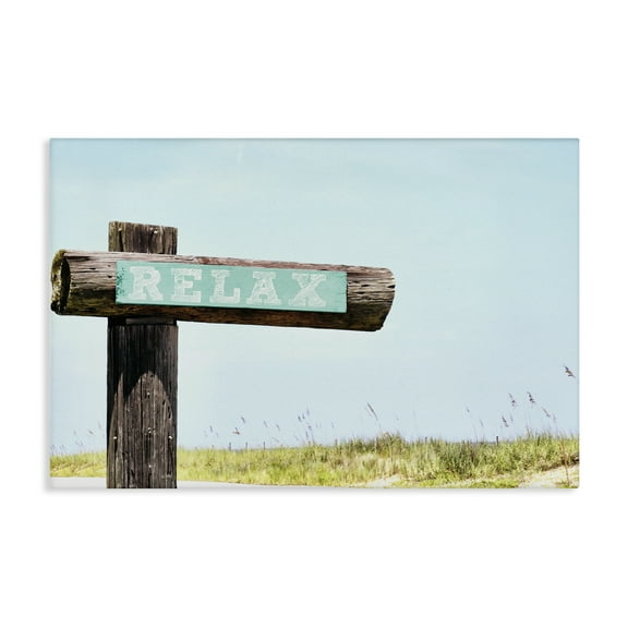Stupell Industries Relax Sign on Beach Landscape Photography Gallery Wrapped Canvas Art Print Wall Art, 24 x 16