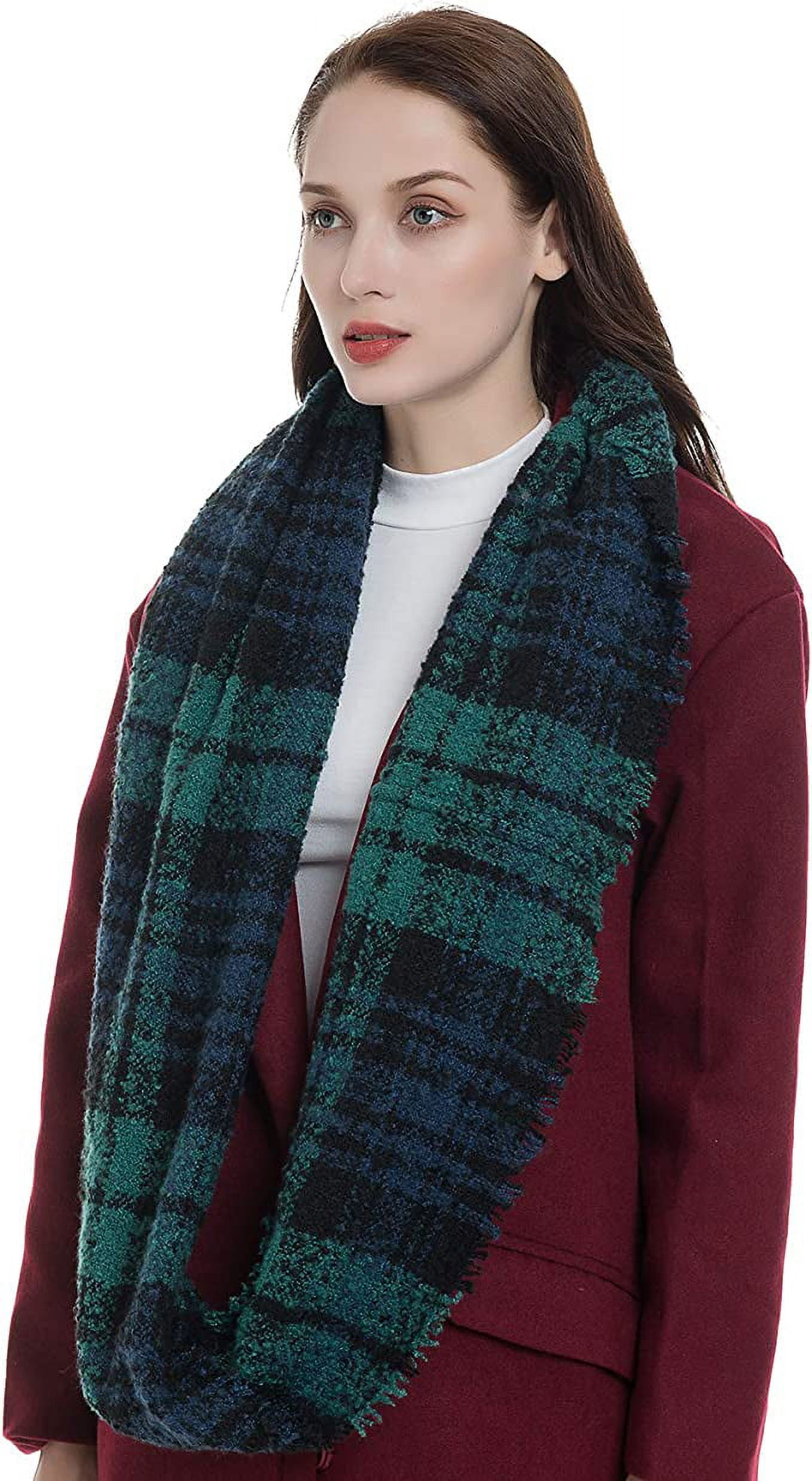 Bravo! Women Tartan Plaid Infinity Wrap Scarf Winter Knit Loop Scarf Blue Green