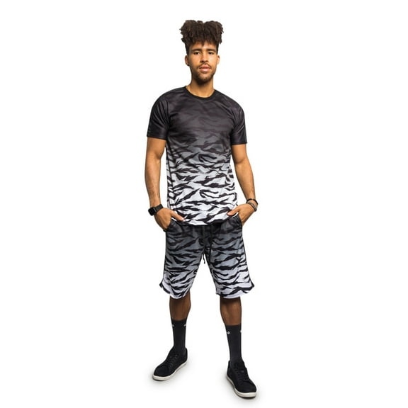 Victorious Men's Tiger Stripe Camo Short Sleeve Top and Shorts Tracksuit Set, Up to 5X