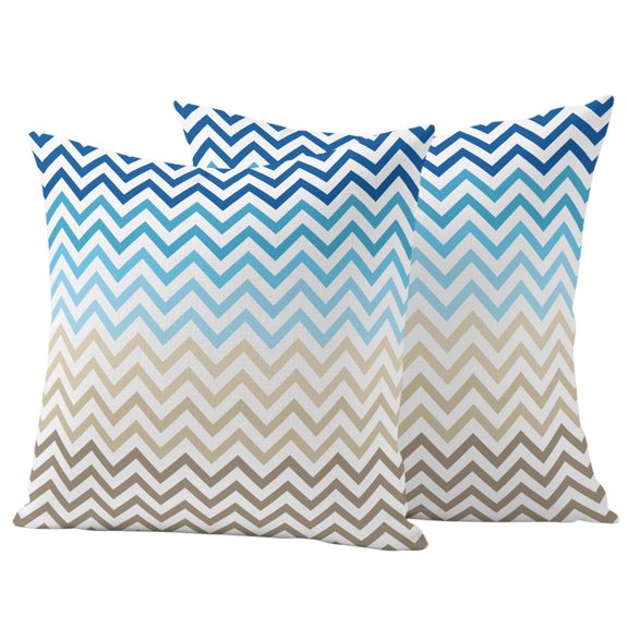 Outdoor Pillow Covers 26x26 Set of 2, Blue Brown Waterproof Patio Throw Pillow Covers for Couch Sofa Chair, Modern Chevron Waves Khaki Geometric Stripes Decorative Pillowcases for Throw Pillows