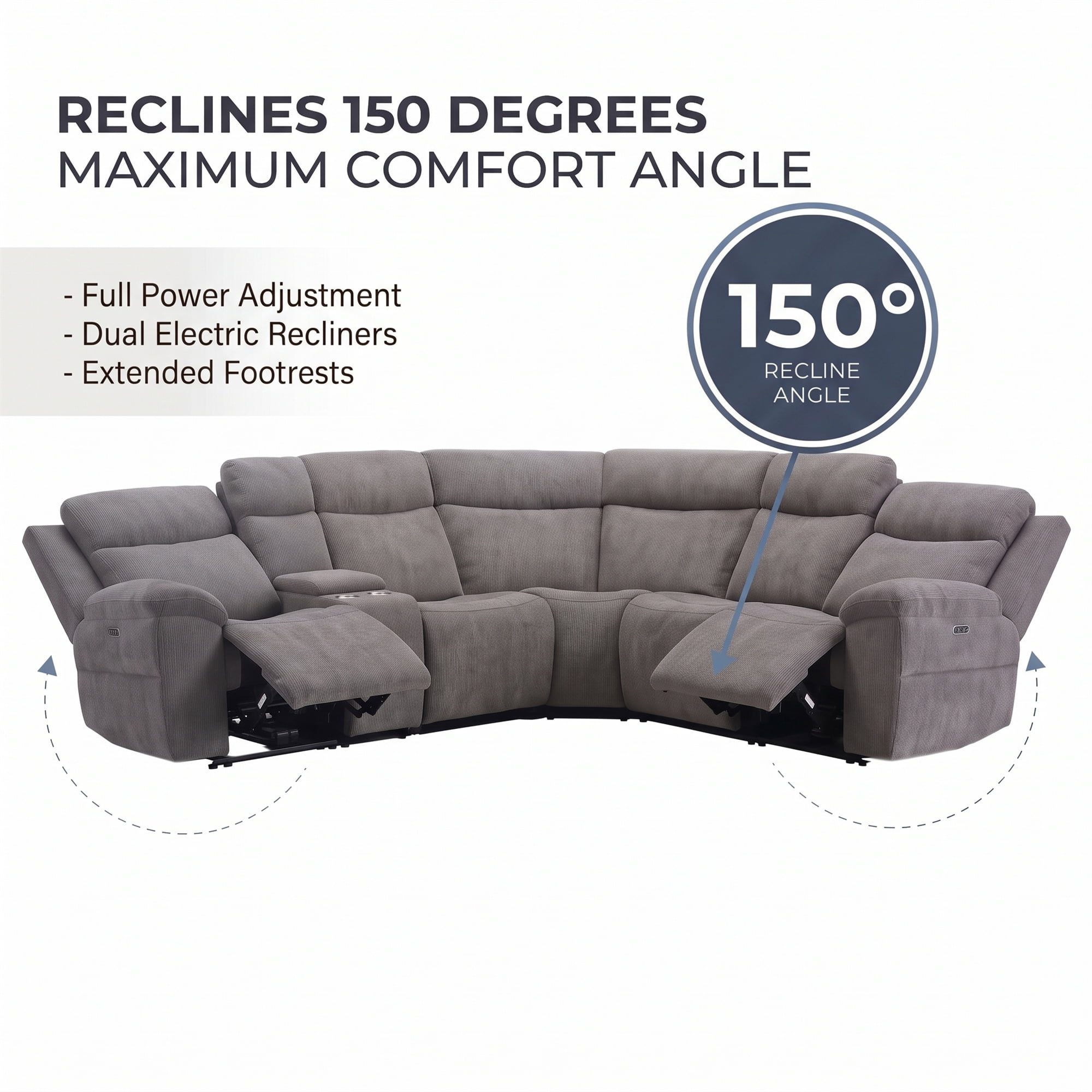 AC Pacific Tammy 6-Piece Reclining Sectional Sofa, Dark Grey