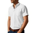 thumbnail image 2 of Maean Mens Cotton Linen Shirts Button down Short Sleeve V Neck Beach Tee Summer Vacation Wedding Tops, 2 of 7