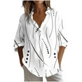 thumbnail image 2 of JTZGDY Long Sleeve Womens Fall Tops Loose Fit V Neck Button Down Graphic Tshirt Blouses Dressy Casual Elegant Tunics Collared Work Shirts White#01 M, 2 of 6