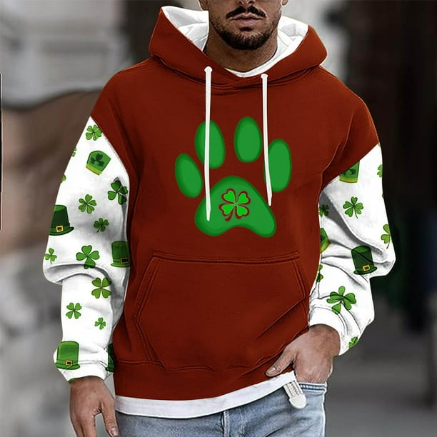 Sudadera con capucha para hombre, estilo informal, con estampado del Día de San Patricio, con cordón y manga larga, de poliéster.