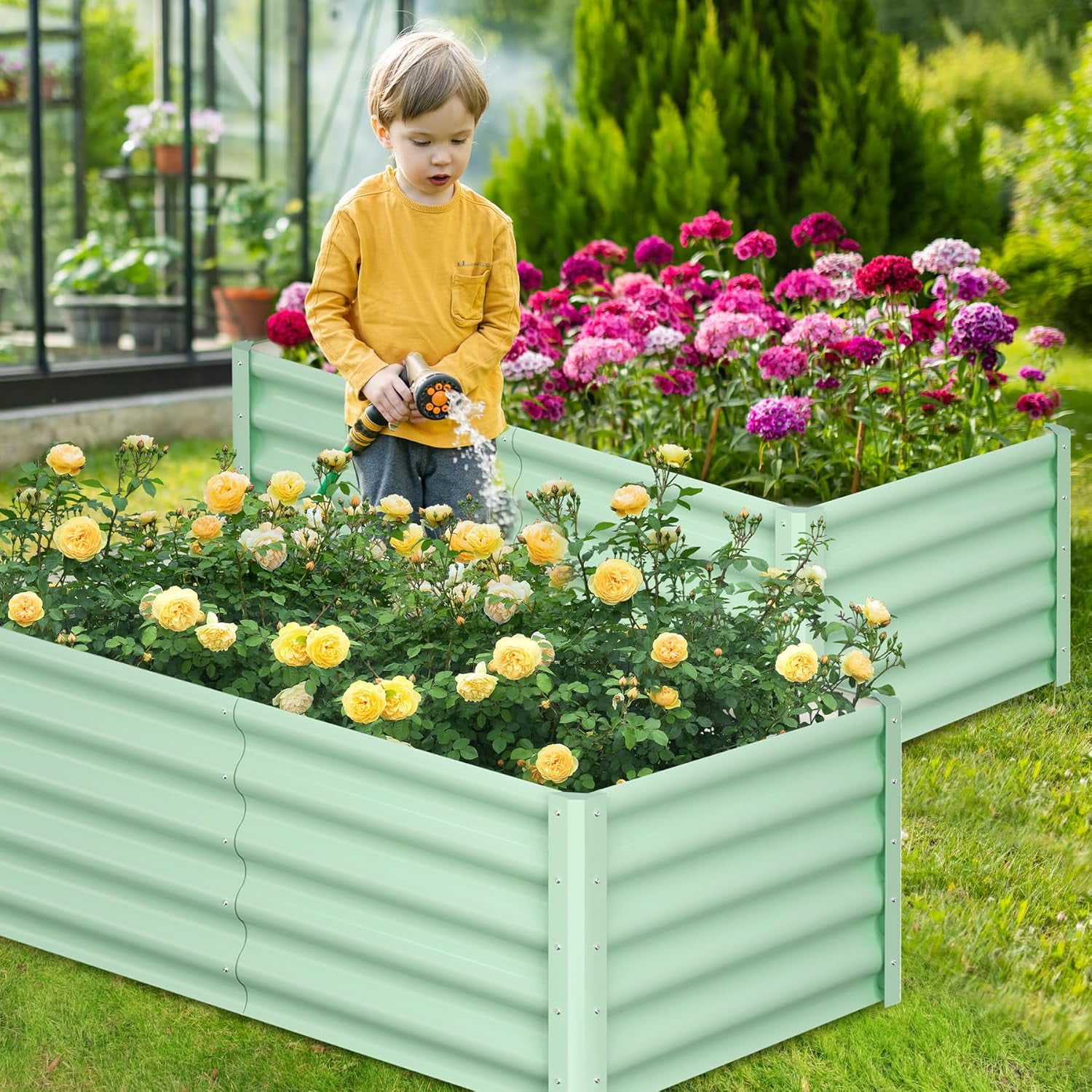 2-Pack Large Raised Garden Bed Kit with Open Base,Outdoor Galvanized Metal Patio Planter Box with Safety Rubber & Gloves for Vegetables Flowers