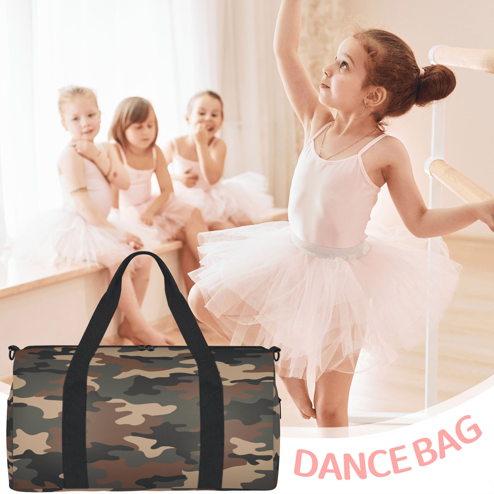 Herdesigns Brown Green Camo Travel Duffle Bag Sports Yoga Weekender Overnight Carry on Workout Bags Lightweight Waterproof Gym Tote Bag for Women