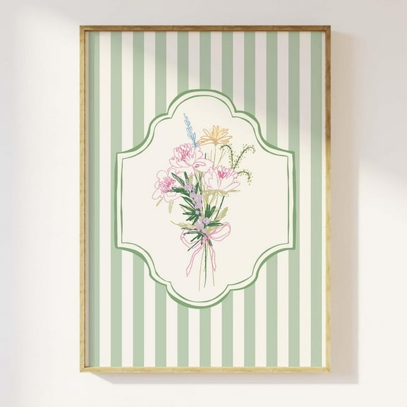 Floral Striped Sketch Print, Art, Cottage Wall Art, Grandmillennial Floral Art Print, Cute Trendy Wall Art Wall Art, Modern Wall Decor, 8x12 UNFRAMED