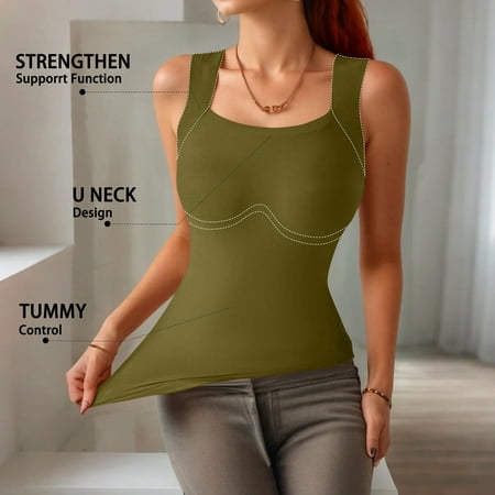 Womens Shapewear Tank Tops with Built In Bra Tummy Shaper High Neck Tummy Control Shapewear Built-In Bra Tank Babydoll Racerback Body Shaper Soft Sports Shapewear Green M
