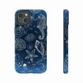 thumbnail image 2 of Ocean Sea Life Phone Case for iPhone 16 15 14 13 12 Pro Max Plus, Blue Cover with White Seahorse Shell Starfish Design, 2 of 6