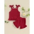 thumbnail image 4 of Gureui Baby Girls Knit Shorts Outfits Solid Color Sleeveless Cami Tops with Elastic Waist Shorts 2Pcs Set, 4 of 9