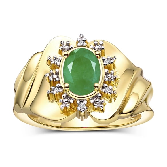 RYLOS Rings for Women 14K Yellow Gold Ring with Oval 7X5MM Gemstone & Sparkling Diamonds May Emerald Jewelry Size 7