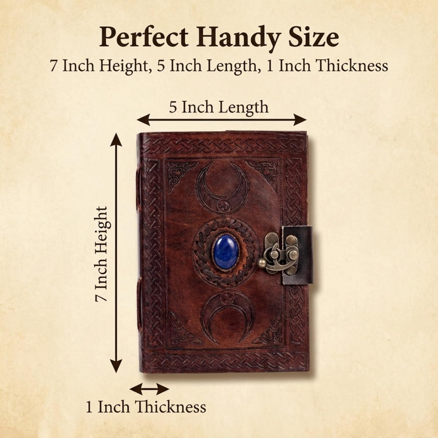 3 Moon Blue Lapis Embossed Vintage Leather Journal for Men & Women - 128 Pages, Antique Handmade Deckle Edge Vintage Paper, Leather Journal Writing Notebook Dairy Gift (5 inch by 7 inch, Brown)