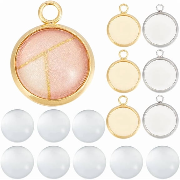 1 Box 120Pcs Blank Dome Pendant Making Kit Cabochon Settings Bezel Pendant Blanks Memorial Photo Charm Transparent Glass Cabochons with Round Pendant Trays for Jewelry Making DIY Findings for DIY