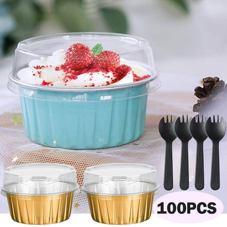 

Skycarper Cupcake Cups with Lids 100pcs Disposable Desserts Cups with Lids 125ml Baking Cups with Lids Aluminum Foil Desserts Cupcake Flan Catering Gathering (Blue)
