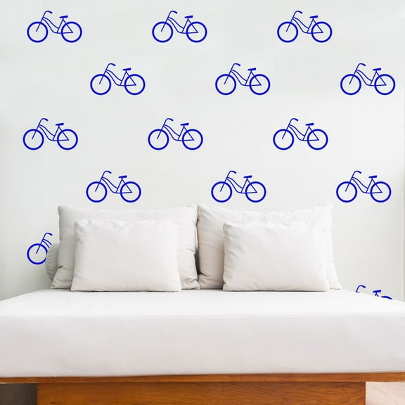 Set of 20 Vinyl Wall Art Decal - Bicycle Patterns - 3" x 5" Each - Stencil Adhesive Vinyl for Home Apartment Workplace Use - Cool Simple Shapes for Living Room Bedroom Decor (3" x 5" Each; Blue)