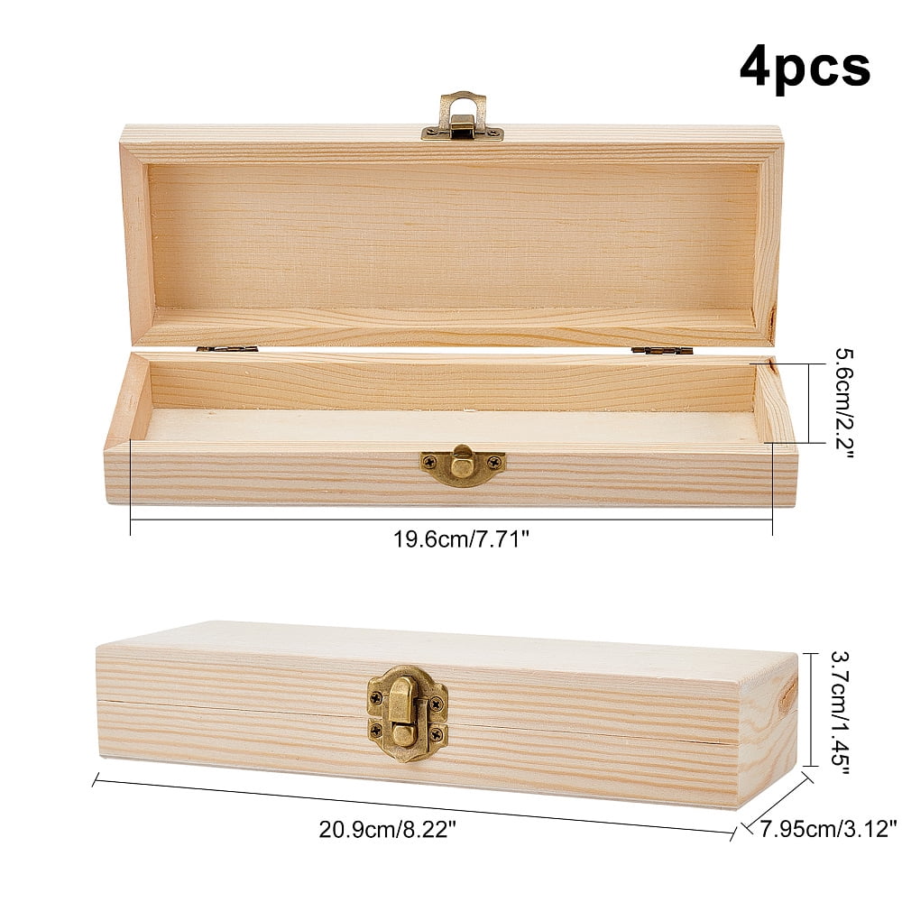 4 pc Pine Storage Box Pencil Box with Iron Findings Rectangle Blanched Almond 20.9x7.95x3.7cm Inner Diameter: 19.6x5.6cm