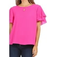 thumbnail image 5 of Women's Casual Solid Round Neck Blouse with Short Sleeves and Keyhole, 5 of 6