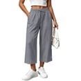 thumbnail image 5 of Njagoc3 Linen Capris for Women Elastic Waisted Drawstring Capri Pants with Pockets Side Button Casual Summer Cropped Pants, 5 of 6
