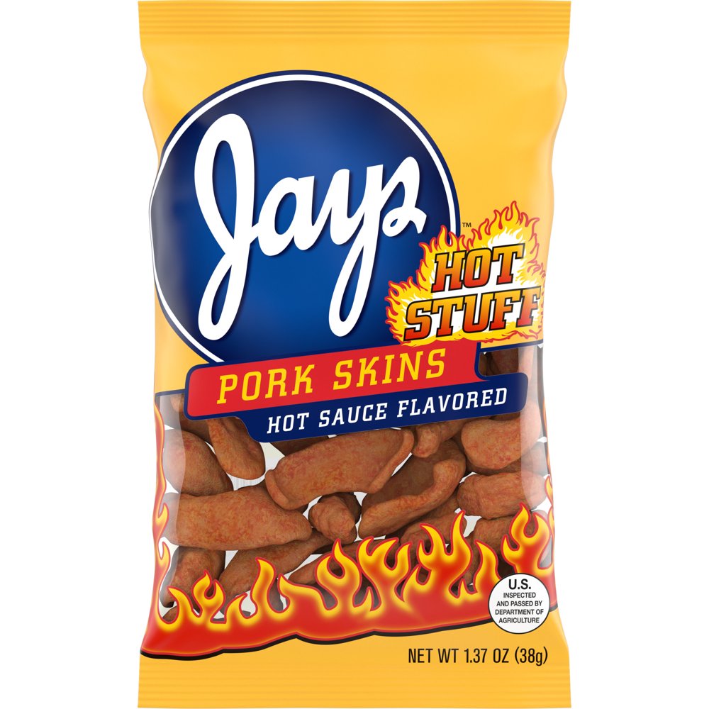 Jays Hot Stuff Pork Skins, 1.375 Oz Snack Bag