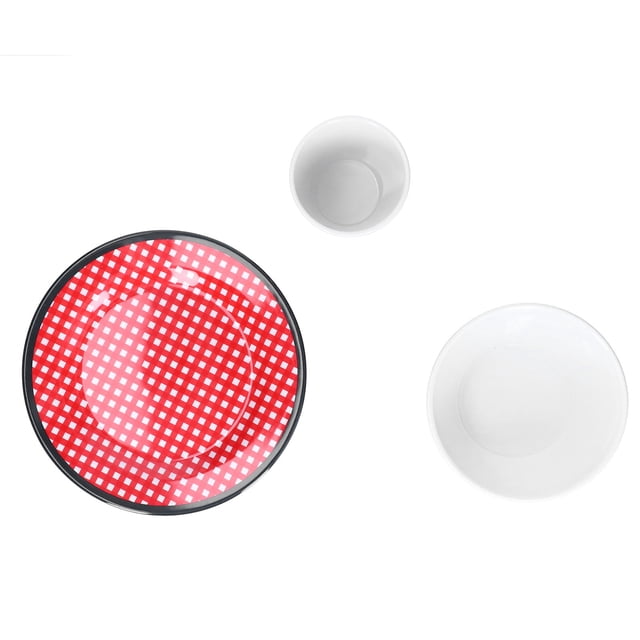 Assiette Imitation Porcelaine, Assiette à Salade à Grilles Rouges Ensemble d'Assiettes à Salade Assiette Alimentaire Design Révolutionnaire