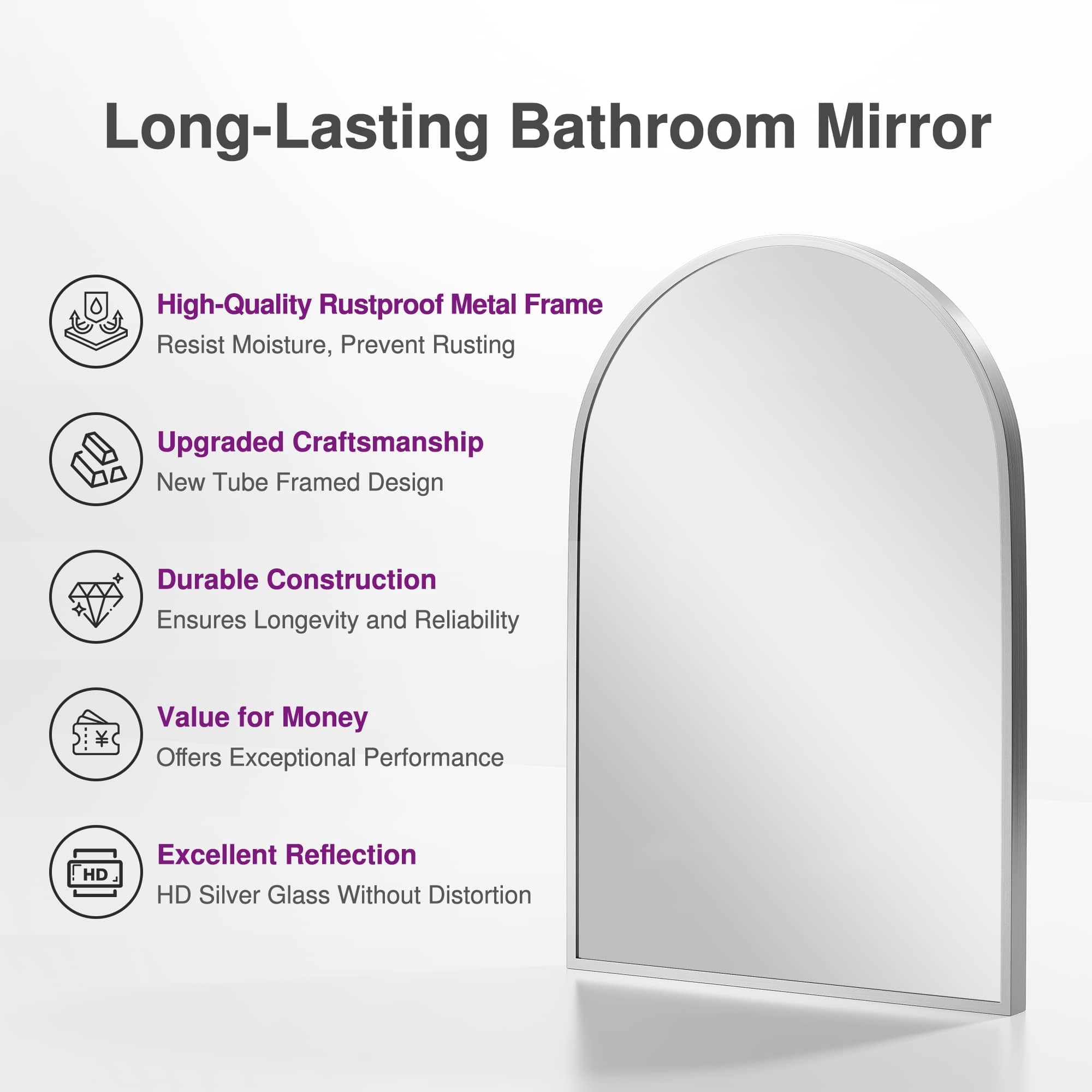 MAYEERTY Set of 2 Arched Wall Mirror, Aluminum Alloy Bathroom Vanity Mirror, 35.8"x24"
