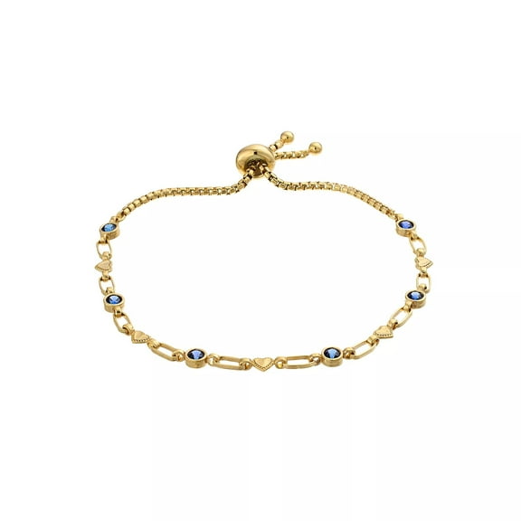 Kristen Kesho 18K Gold-Plated Sterling Silver Blue Cubic Zirconia Bolo Heart Bracelet Adjustable Length