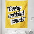 thumbnail image 1 of Fitness Tapestry, Every Workout Counts Phrase in Writing Marks Healthy Living Theme, Fabric Wall Hanging Decor for Bedroom Living Room Dorm, 5 Sizes, Yellow Black White, by Ambesonne, 1 of 1