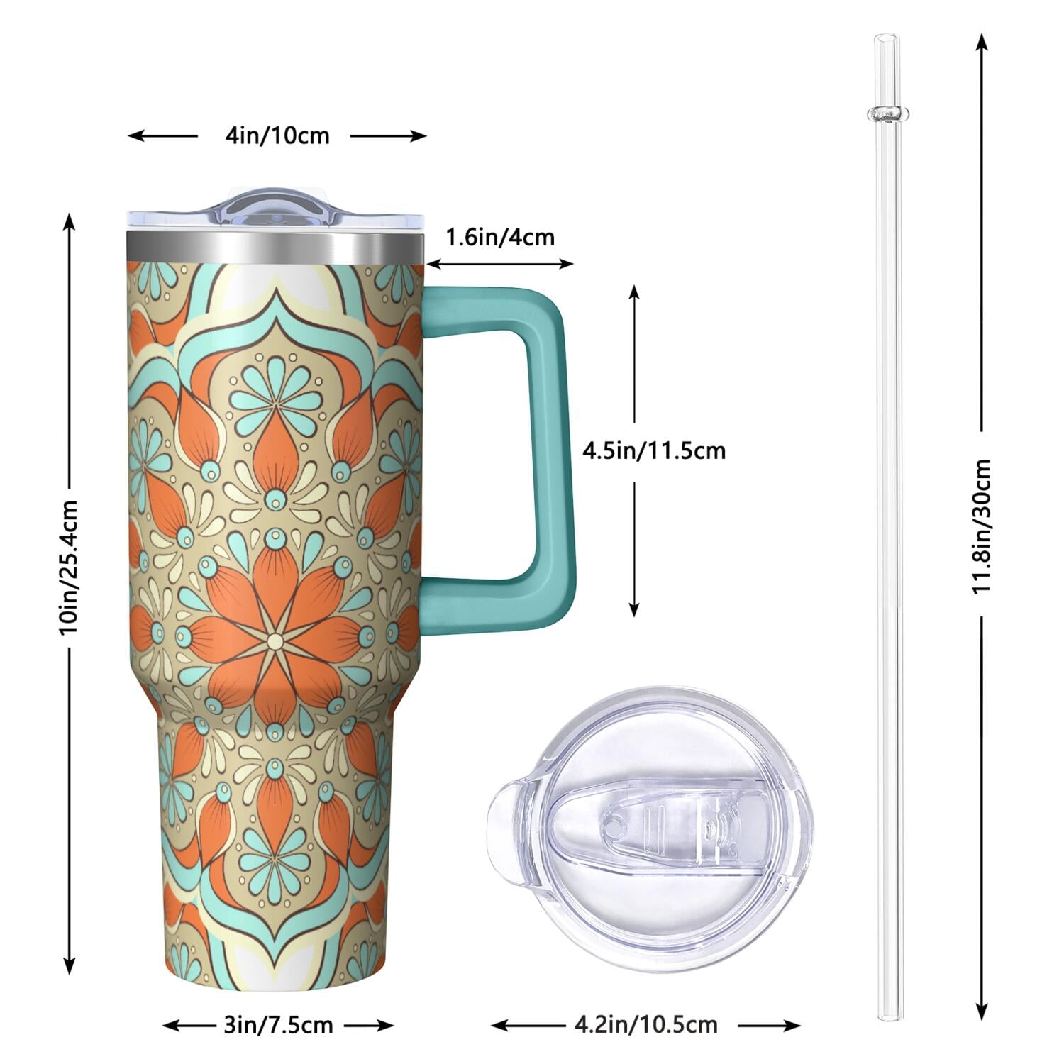 Boho Mandala 40oz Tumbler with Handle Straw Teacher Appreciation Boho Mandala Gifts 40 oz Boho Mandala Theme Tumbler Spill Proof Lid Double Insulated Travel Accessories Must Have
