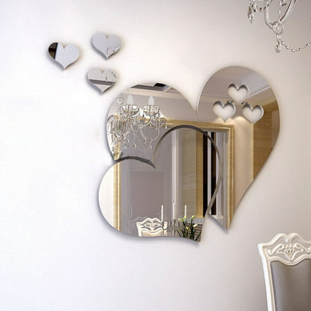 Outgeek 3D Mirror Heart Shaped Wall Decal Stickers Lovely DIY Art Mural Decoration for Bedroom Living Room Bathroom