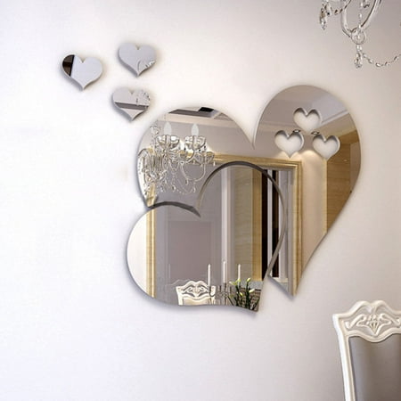 Outgeek 3D Mirror Heart Shaped Wall Decal Stickers Lovely DIY Art Mural Decoration for Bedroom Living Room Bathroom (Best Wall Decals For Bedroom)