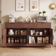 thumbnail image 6 of Poshby 55" Fluted Credenzas Sideboard Buffet Cabinet with 3 drawers, 4 Doors for Kitchen, Living Room, Walnut, 6 of 9