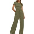 thumbnail image 4 of qolati 2 Piece Sets for Women Y2k Ruched Short Sleeve Crop Tops and High Waisted Wide Leg Pants Tracksuit Casual Fitted Workout Lounge Outfits Matching Sets, 4 of 9