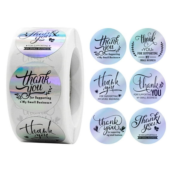 Pcapzz 500pcs Holographic Thank You Stickers 2 Designs Thank You For Supporting My Small Business Stickers Label Stickers For Business Packaging Bags