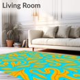 thumbnail image 2 of ODIKA 4'x6' Machine Washable Non-Slip Area Rug, Abstract Botanical Motifs with and Citrine Interlocking Swirls High Traffic Rug with Pad, Blue, 473952, 2 of 8
