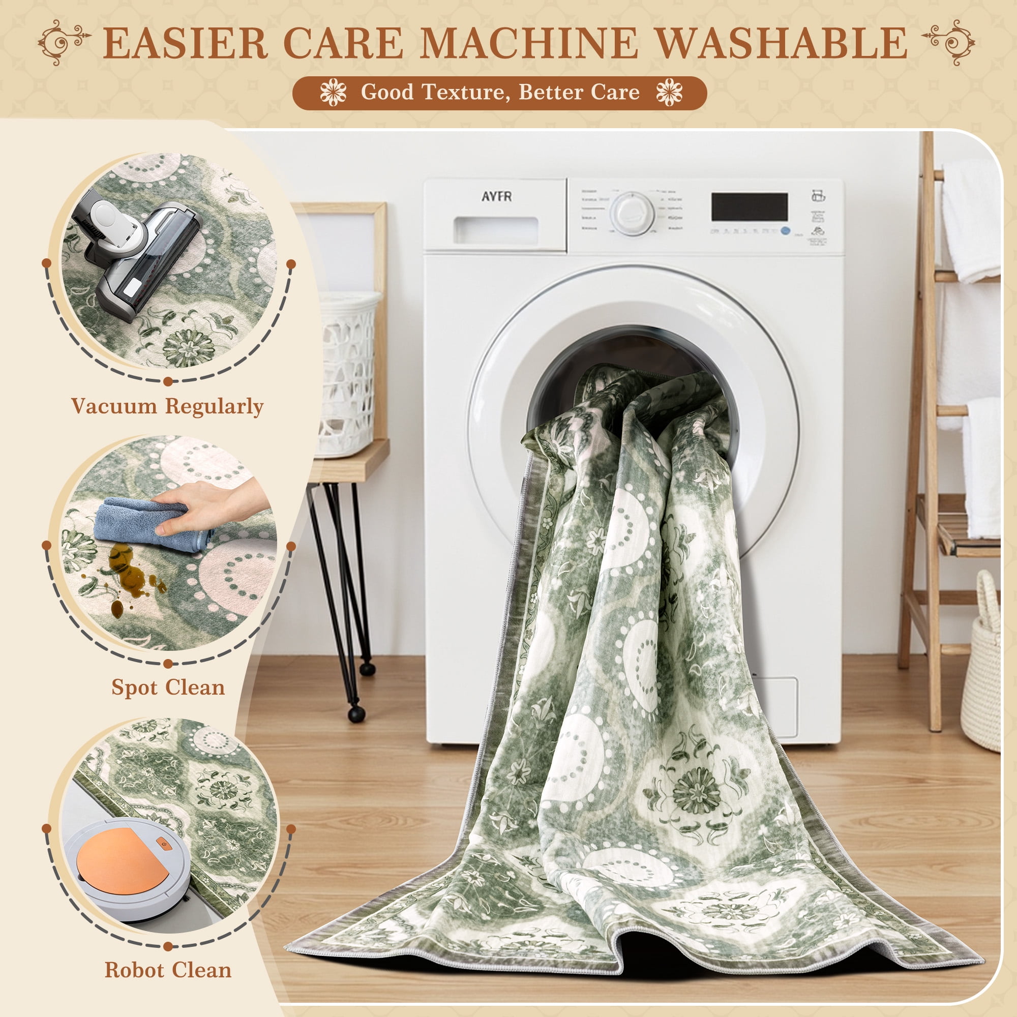EnHomee 8x10 Area Rugs for Living Room Bedroom Vintage Indoor Carpet Rugs Machine Washable Area Rug,Green
