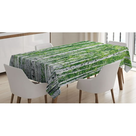 

Birch Tree Tablecloth Fresh Green Leaves Summer Forest Rural Landscape Lush Environmental Image Rectangular Table Cover for Dining Room Kitchen 60 X 90 Inches Green White Black by Ambesonne