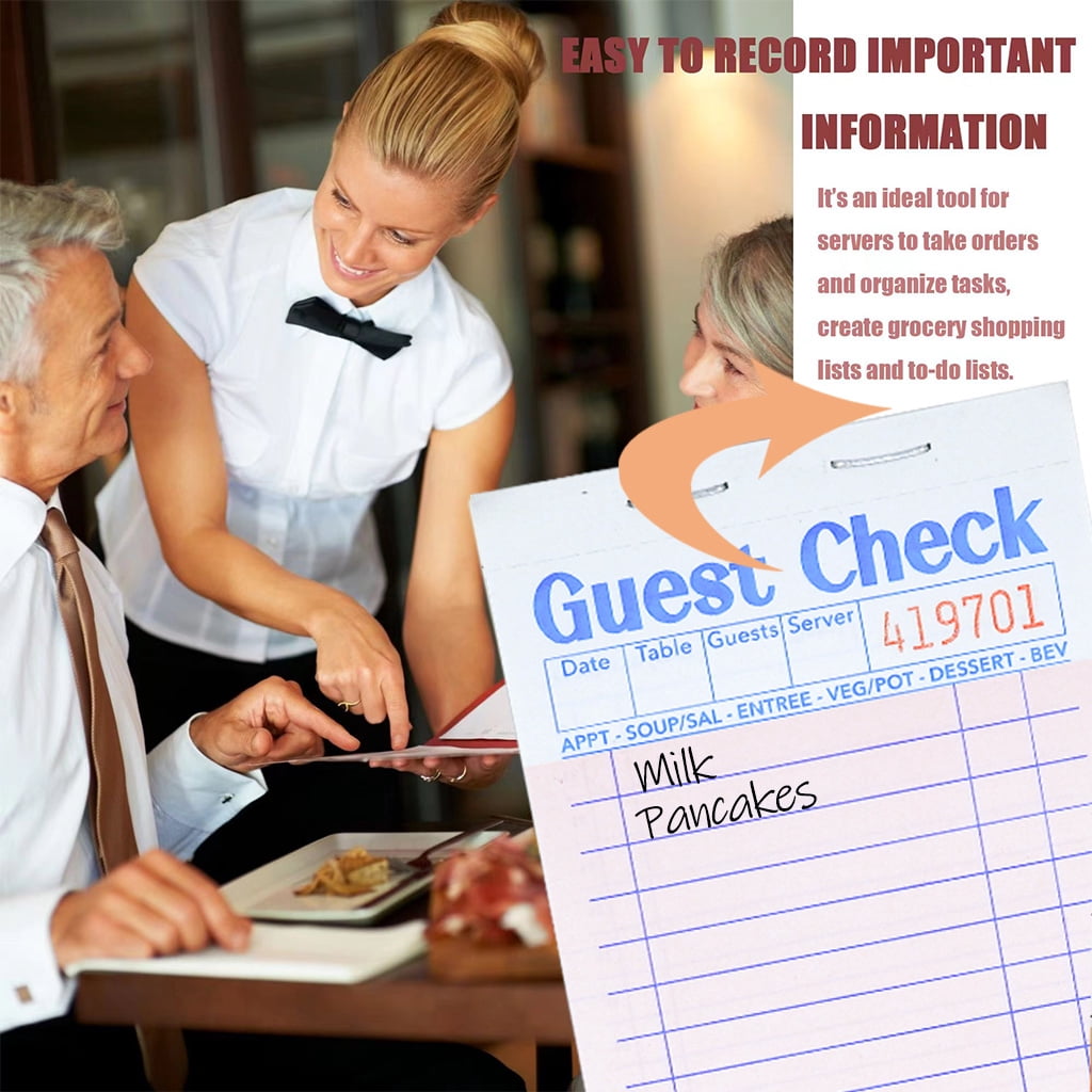 Guest Checks Server Note Pads 24 Pack 1200 Orders, Pink Guest Check Pads with Bottom Receipt, Waitress Notepad for Restaurant Business