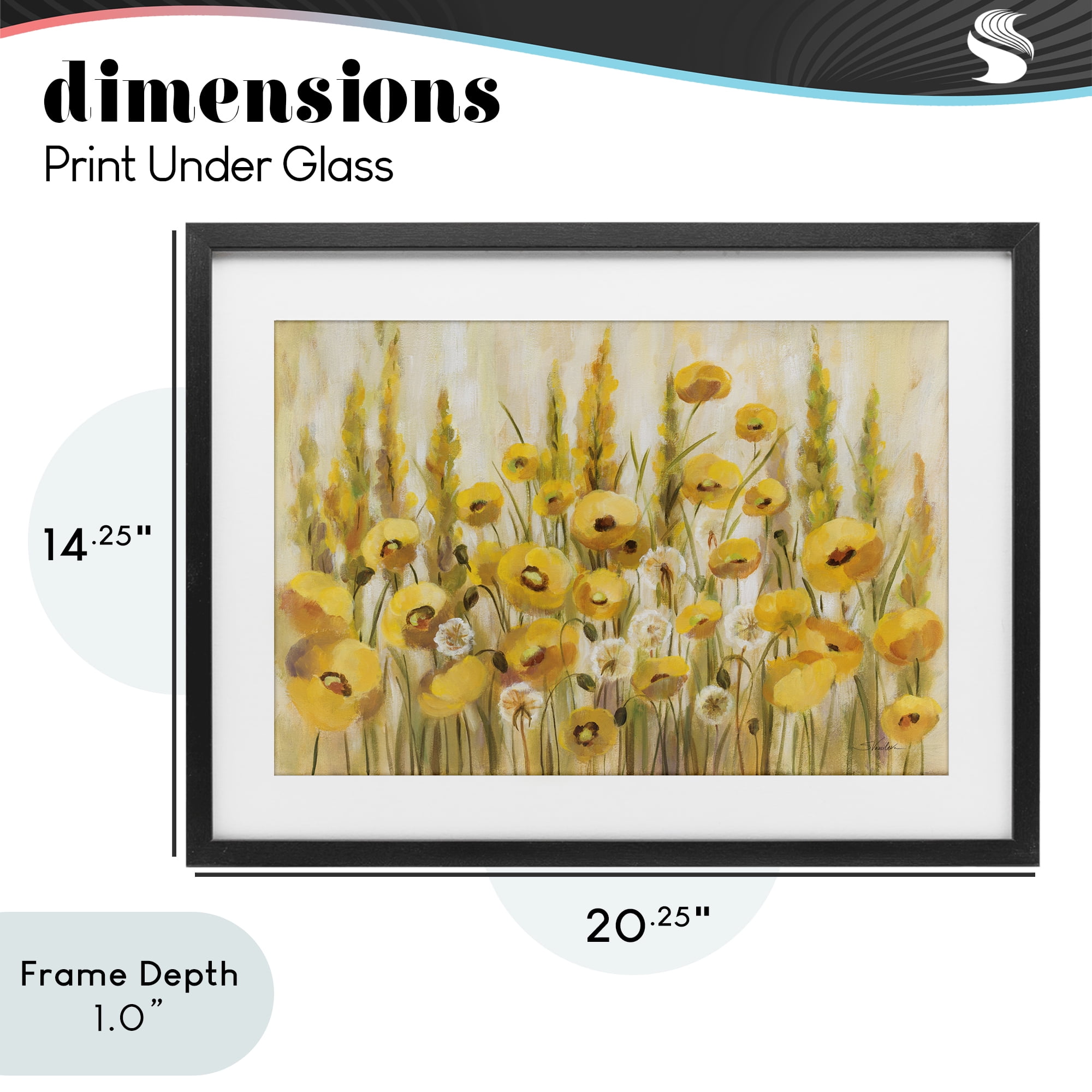 Stupell Industries Yellow Field of Poppies Black Framed Print Under Glass, design by Silvia Vassileva