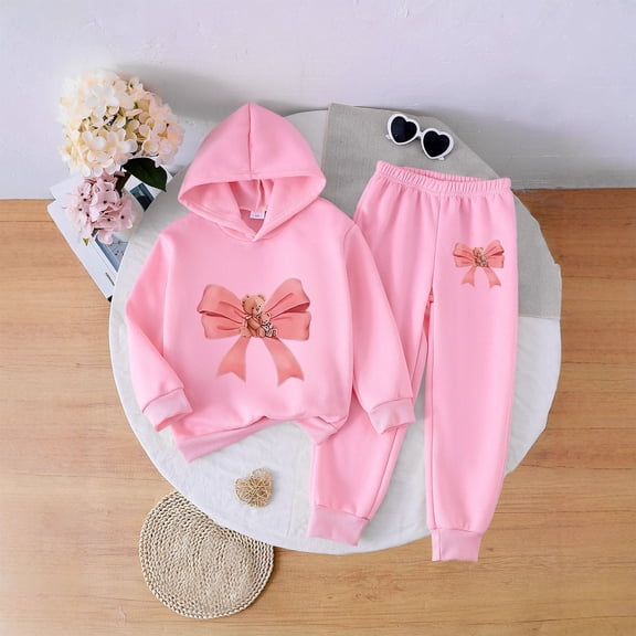 ATOGUTA Girl Sweatsuits 2Pcs Sets Kids Hoodie Sweatshirt and Sweatpants Fashion Clothing Sets Size 2T-8, Pink