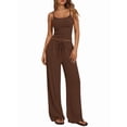 thumbnail image 3 of Women'S 2 Piece Lounge Set Spring Outfits - Camisole Top & Wide Leg Pants Brown S, 3 of 8