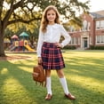 thumbnail image 5 of Uniform Skirts for Girls Toddler Skirts Elastic Plaid Pleated Skirt Athlecic Waistband Built in Shorts Blue,7-8 Years, 5 of 9